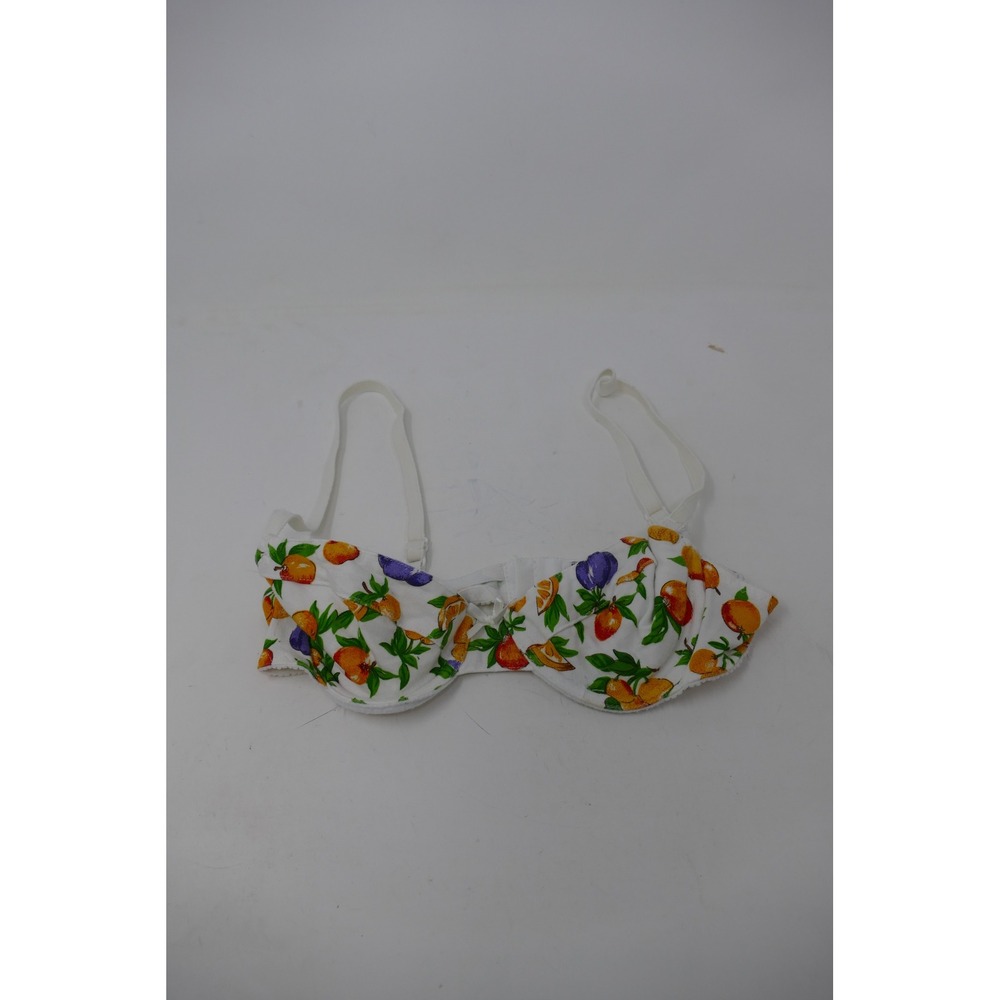 Vintage‎ Jazz Fruit Print Bra Padded Underwire White Cotton Blend Lingerie 34B
